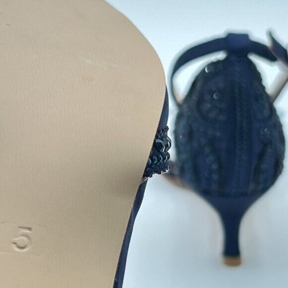 XYD Navy Chic Peep Toe D'Orsay Kitten Heel Rhinestone Studs Ankle Strap Sandals - Picture 6 of 8